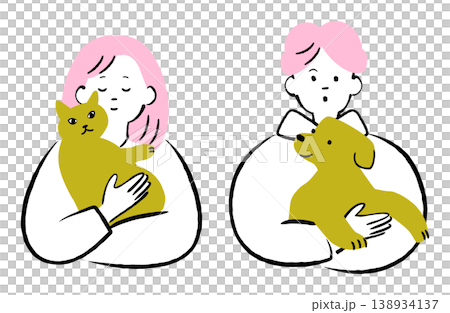 ペットを抱く人物イラスト 138934137