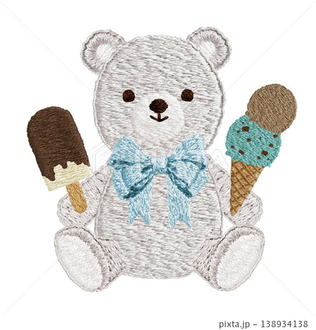 【シロクマとアイス】手刺繍イラスト素材 【シロクマとアイス】手刺繍イラスト素材 138934138