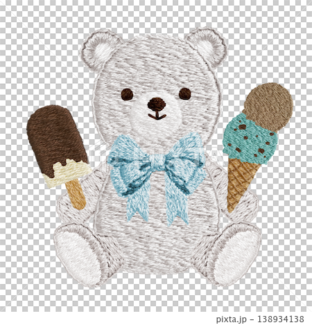 【シロクマとアイス】手刺繍イラスト素材 【シロクマとアイス】手刺繍イラスト素材 138934138