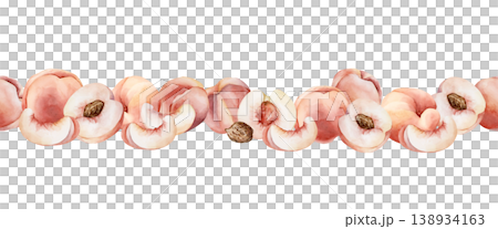Pink Peaches Seamless Border Summer Juicy Ripe Fruits. Watercolor hand drawn floral food illustration isolated on white background for home kitchen textile fresh print card cosmetic package crockery Pink Peaches Seamless Border Summer Juicy Ripe Fruits. Watercolor hand drawn floral food illustration isolated on white background for home kitchen textile fresh print card cosmetic package crockery 138934163