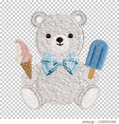 【シロクマとアイス】手刺繍イラスト素材 138934166