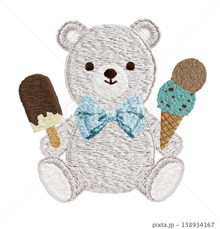 【シロクマとアイス】手刺繍イラスト素材 【シロクマとアイス】手刺繍イラスト素材 138934167