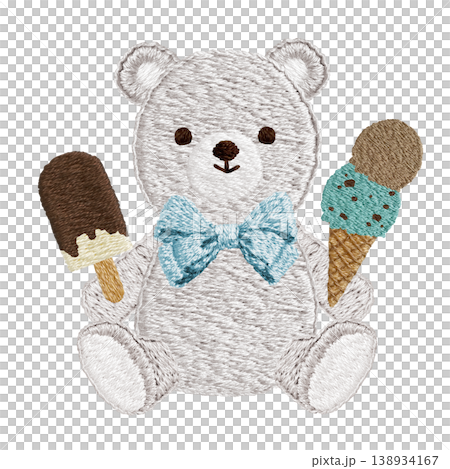 【シロクマとアイス】手刺繍イラスト素材 【シロクマとアイス】手刺繍イラスト素材 138934167