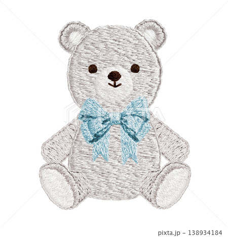 【シロクマとリボン】手刺繍イラスト素材 138934184