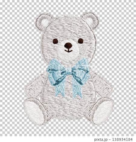 【シロクマとリボン】手刺繍イラスト素材 138934184