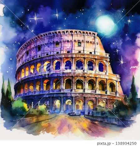 Colosseum glowing under starlit rome night sky Colosseum glowing under starlit rome night sky 138934250