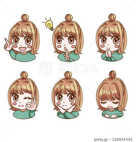 ビジネス向け表情ポーズセット・イエベ春の女の子のちびキャラカラーイラスト ビジネス向け表情ポーズセット・イエベ春の女の子のちびキャラカラーイラスト 138934385