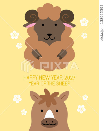 Zodiac horse and zodiac sheep postcard template 138935595