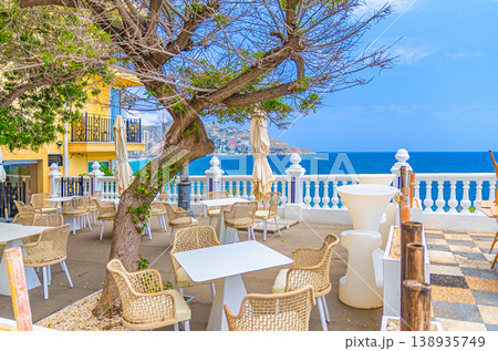 Street restaurant outdoor cafe on Mediterranean Balcony El Castell Old town Benidorm 138935749