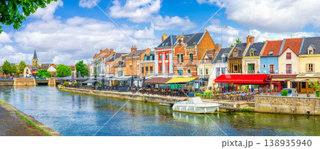 Panorama of Amiens old town Saint-Leu quarter, embankment of Somme river 138935940