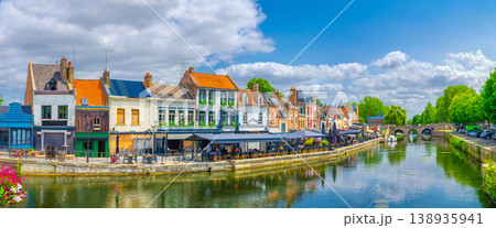 Panorama of Amiens old town Saint-Leu quarter, embankment of Somme river 138935941