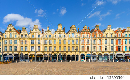 Panorama of Arras old town with Flemish-Baroque-style townhouses buildings 138935944