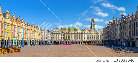 Panorama of Arras historical city center, Flemish-Baroque-style townhouses 138935946