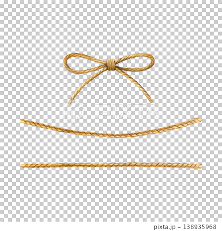 Watercolor set of rope elements: bow and curved cords isolated on white. Ideal for patterns, nautical design, packaging, branding and decorative prints Watercolor set of rope elements: bow and curved cords isolated on white. Ideal for patterns, nautical design, packaging, branding and decorative prints 138935968