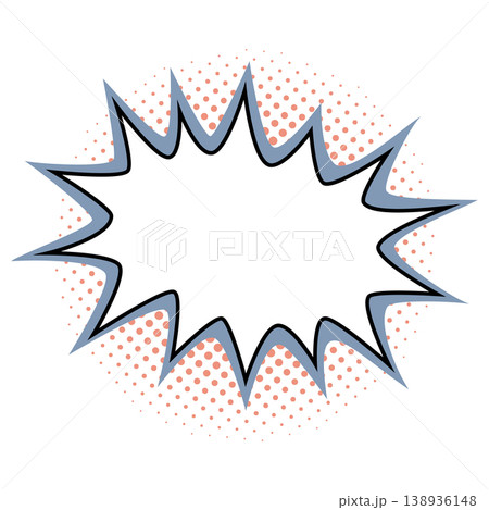 Starburst shape with comic frame and blank center over blue outline and orange halftone background. Retro vector star icon sticker for sale tags, promo badges and comic design. Starburst shape with comic frame and blank center over blue outline and orange halftone background. Retro vector star icon sticker for sale tags, promo badges and comic design. 138936148