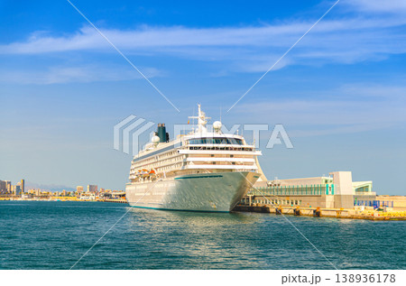 Grand cruise ship moored near pier in harbor Port of Alicante seaport 138936178