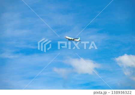 Rotterdam, The Netherlands, 04.16.2026. A Transavia commercial passenger aircraft in flight against a clear blue sky with soft clouds and wide copy space, travel and aviation concept Rotterdam, The Netherlands, 04.16.2026. A Transavia commercial passenger aircraft in flight against a clear blue sky with soft clouds and wide copy space, travel and aviation concept 138936322