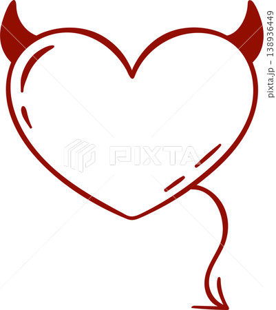 heart icon with horns and tail of an imp, simple red doodle icon, doodle and sketch style, hand drawing heart icon with horns and tail of an imp, simple red doodle icon, doodle and sketch style, hand drawing 138936449