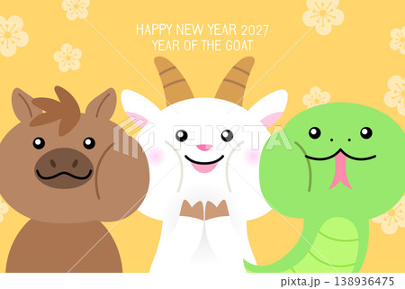 Cute zodiac animals snake horse and goat Cute zodiac animals snake horse and goat 138936475