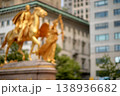 Golden Horse Statue. Shimmering Equestrian Sculpture In Manhattan Under Sunset Light. New York 138936682