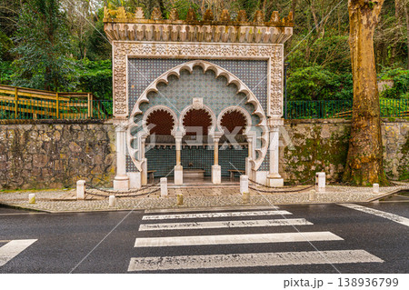 Moorish style decorative fountain facade with arches in Sintra Portugal Moorish style decorative fountain facade with arches in Sintra Portugal 138936799