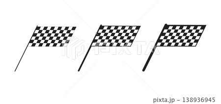 Set of slanted race flags without with checkered black and white texture. Start or finish signals on sport car competitions. Classic rally, karting or motocross props. Vector graphic illustration 138936945