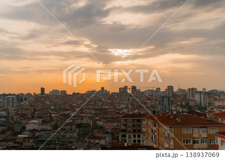 Dramatic sunset sky with the setting sun over the city, Istanbul Dramatic sunset sky with the setting sun over the city, Istanbul 138937069