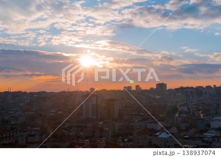 Dramatic sunset sky with the setting sun over the city, Istanbul 138937074