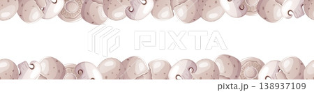 Seamless border of white mushrooms 138937109