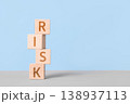 Wooden blocks on a table with the word risk. Risk assessment crisis concept. Financial analysis solution, real estate business management. Plan to stop economic risk. 138937113