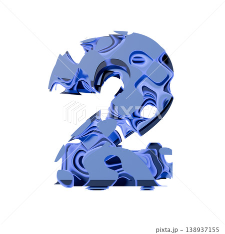 Blue organic layered holes font Number 2 TWO 3D Blue organic layered holes font Number 2 TWO 3D 138937155