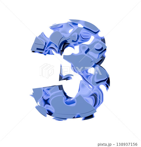 Blue organic layered holes font Number 3 THREE 3D 138937156