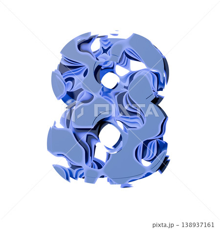 Blue organic layered holes font Number 8 EIGHT 3D 138937161