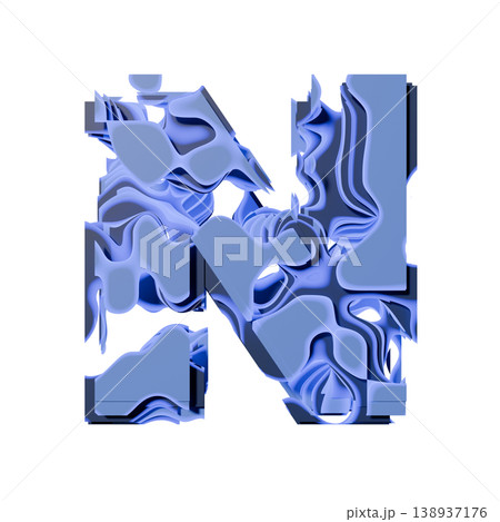 Blue organic layered holes font Letter N 3D 138937176