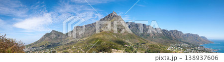 Landscape of a mountain against a blue sky with copyspace. A popular travel destination for tourists and hikers to explore. View of Table Mountain and the twelve apostles in Cape Town, Western Cape Landscape of a mountain against a blue sky with copyspace. A popular travel destination for tourists and hikers to explore. View of Table Mountain and the twelve apostles in Cape Town, Western Cape 138937606