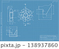 Mechanical engineering drawings on blue background. Cutting tools, milling cutter. Technical Design. Cover. Blueprint. Horizontal seamless pattern. Vector illustration. 138937860