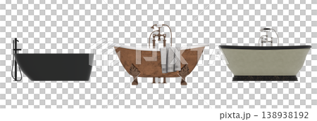 bathtub isolated on a transparent background, 3D illustration, and a CG render 138938192
