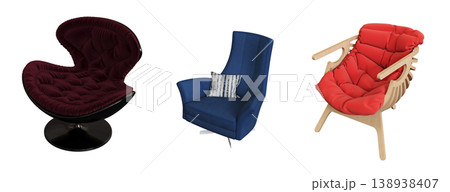 armchair isolate on a transparent background, comfortable furniture for home interior, 3D illustration, cg render armchair isolate on a transparent background, comfortable furniture for home interior, 3D illustration, cg render 138938407