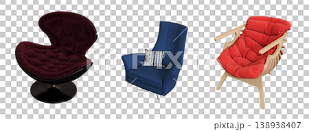 armchair isolate on a transparent background, comfortable furniture for home interior, 3D illustration, cg render armchair isolate on a transparent background, comfortable furniture for home interior, 3D illustration, cg render 138938407