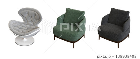 armchair isolate on a transparent background, comfortable furniture for home interior, 3D illustration, cg render armchair isolate on a transparent background, comfortable furniture for home interior, 3D illustration, cg render 138938408