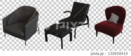 armchair isolate on a transparent background, comfortable furniture for home interior, 3D illustration, cg render armchair isolate on a transparent background, comfortable furniture for home interior, 3D illustration, cg render 138938414