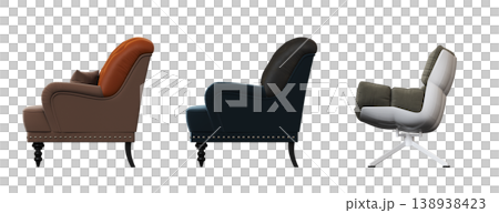 armchair isolate on a transparent background, comfortable furniture for home interior, 3D illustration, cg render armchair isolate on a transparent background, comfortable furniture for home interior, 3D illustration, cg render 138938423