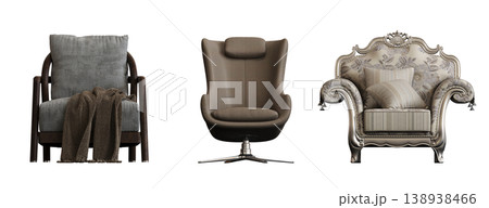 armchair isolate on a transparent background, comfortable furniture for home interior, 3D illustration, cg render 138938466