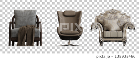 armchair isolate on a transparent background, comfortable furniture for home interior, 3D illustration, cg render 138938466