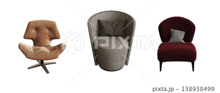 armchair isolate on a transparent background, comfortable furniture for home interior, 3D illustration, cg render armchair isolate on a transparent background, comfortable furniture for home interior, 3D illustration, cg render 138938499