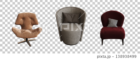 armchair isolate on a transparent background, comfortable furniture for home interior, 3D illustration, cg render armchair isolate on a transparent background, comfortable furniture for home interior, 3D illustration, cg render 138938499