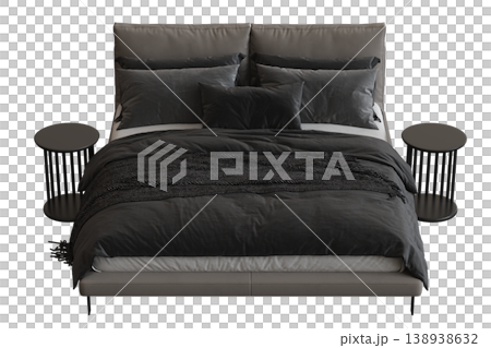bed isolate on a transparent background, interior furniture, 3D illustration, cg render 138938632