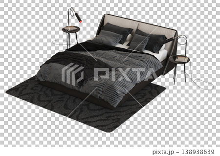 bed isolate on a transparent background, interior furniture, 3D illustration, cg render 138938639