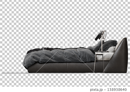 bed isolate on a transparent background, interior furniture, 3D illustration, cg render 138938640