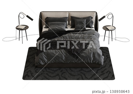 bed isolate on a transparent background, interior furniture, 3D illustration, cg render 138938643
